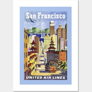 Restored Vintage Travel Poster United Airlines to San Francisco Posters and Art